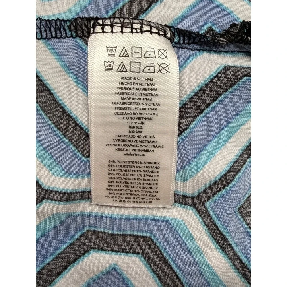 Michael Kors Top Womens Small Blue Geometric Lace Up V-Neck Mod Stretch‎ Office